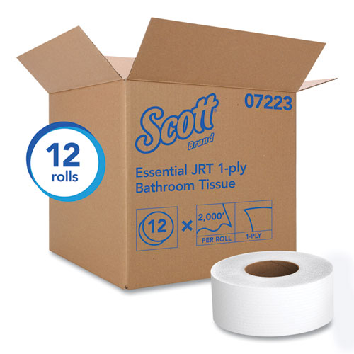 Picture of Essential JRT Jumbo Roll Bathroom Tissue, Septic Safe, 1-Ply, White, 3.55" x 2,000 ft, 12 Rolls/Carton