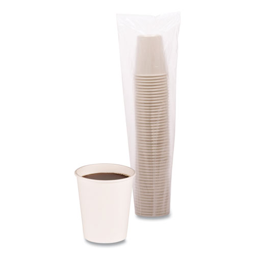 Picture of Paper Hot Cups, 8 oz, White, 50/Sleeve, 20 Sleeves/Carton