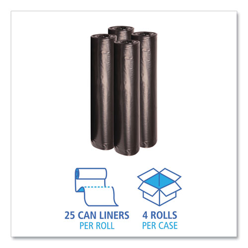 Picture of Recycled Low-Density Polyethylene Can Liners, 56 gal, 1.2 mil, 43" x 47", Black, Perforated, 10 Bags/Roll, 10 Rolls/Carton