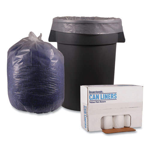 Picture of Recycled Low-Density Polyethylene Can Liners, 60 gal, 1.4 mil, 38" x 58", Clear, Perforated, 10 Bags/Roll, 10 Rolls/Carton