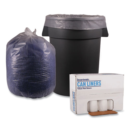 Picture of Recycled Low-Density Polyethylene Can Liners, 60 gal, 1.75 mil, 38" x 58", Clear, Perforated, 10 Bags/Roll, 10 Rolls/Carton