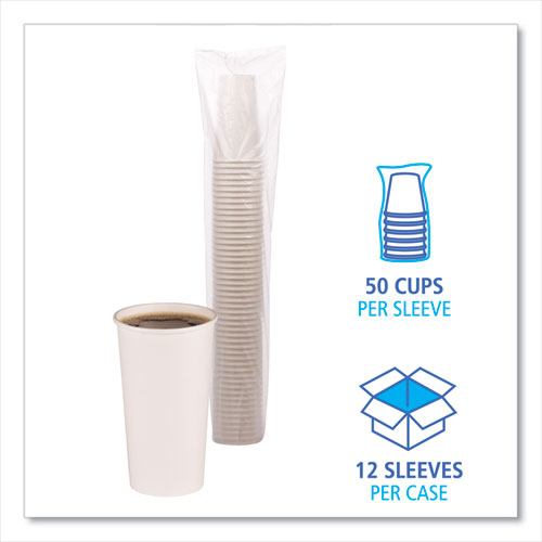 Picture of Paper Hot Cups, 20 oz, White, 50/Sleeve, 12 Sleeves/Carton