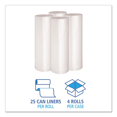 Picture of Recycled Low-Density Polyethylene Can Liners, 45 gal, 1.4 mil, 40" x 46", Clear, Perforated, 10 Bags/Roll, 10 Rolls/Carton