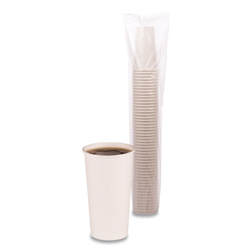 Picture of Paper Hot Cups, 20 oz, White, 50/Sleeve, 12 Sleeves/Carton