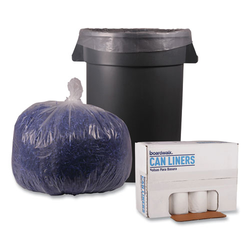 Picture of Recycled Low-Density Polyethylene Can Liners, 33 gal, 1.1 mil, 33" x 39", Clear, Perforated, 10 Bags/Roll, 10 Rolls/Carton