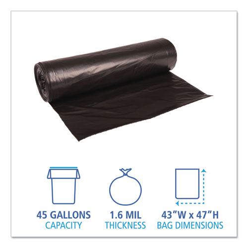 Picture of Recycled Low-Density Polyethylene Can Liners, 56 gal, 1.6 mil, 43" x 47", Black, Perforated, 20 Bags/Roll, 5 Rolls/Carton