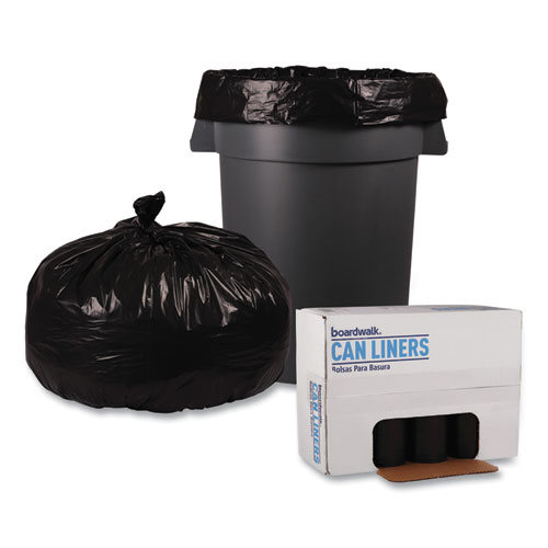 Picture of Recycled Low-Density Polyethylene Can Liners, 60 gal, 1.2 mil, 38" x 58", Black, Perforated, 10 Bags/Roll, 10 Rolls/Carton