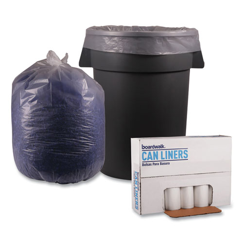 Picture of Recycled Low-Density Polyethylene Can Liners, 56 gal, 1.1 mil, 43" x 47", Clear, Perforated, 10 Bags/Roll, 10 Rolls/Carton