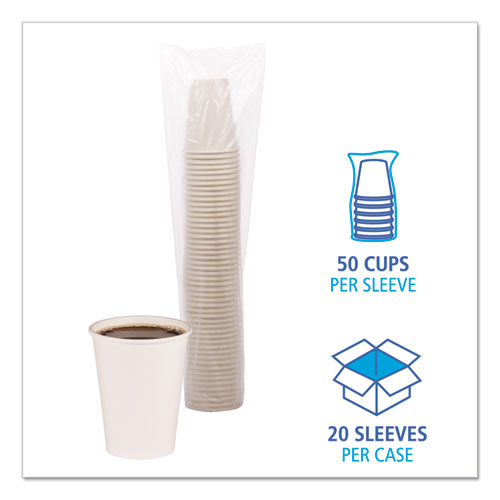 Picture of Paper Hot Cups, 12 oz, White, 50/Sleeve, 20 Sleeves/Carton