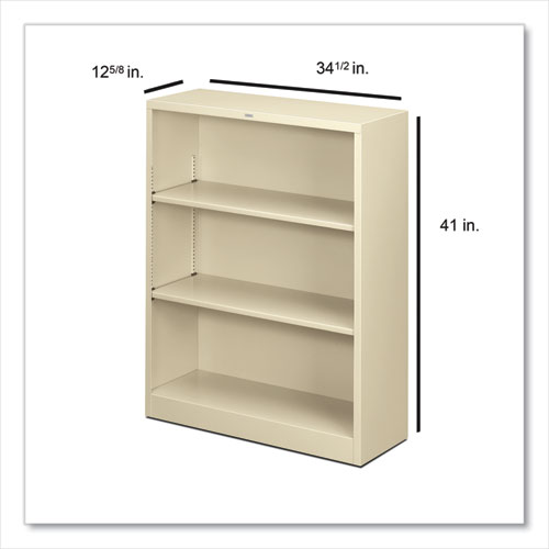 Picture of Metal Bookcase, Three-Shelf, 34.5w x 12.63d x 41h, Putty