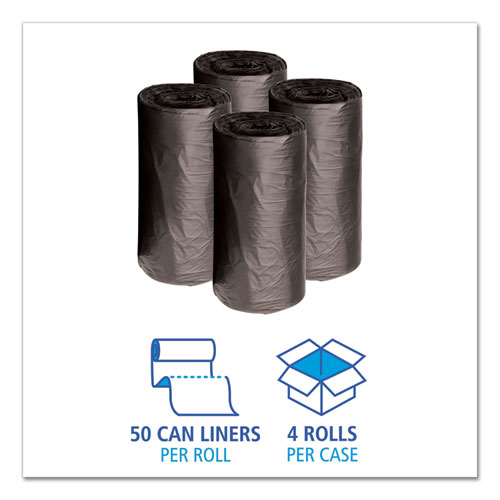 Picture of Low-Density Waste Can Liners, 10 gal, 0.35 mil, 24" x 23", Black, 50 Bags/Roll, 10 Rolls/Carton