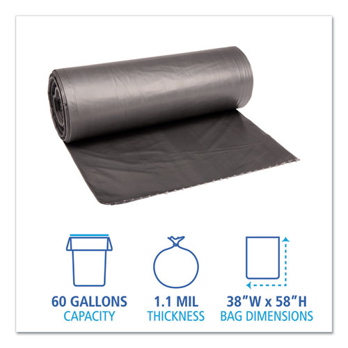 Picture of Low-Density Waste Can Liners, 60 gal, 1.1 mil, 38" x 58", Gray, Perforated Roll, 20 Bags/Roll, 5 Rolls/Carton