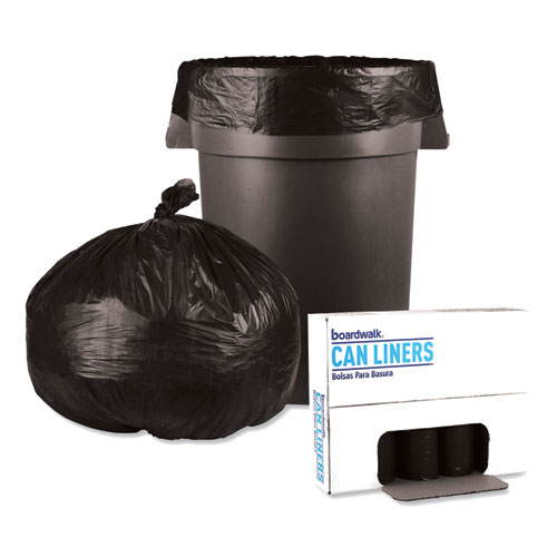 Picture of Low-Density Waste Can Liners, 60 gal, 0.65 mil, 38" x 58", Black, Perforated Roll, 25 Bags/Roll, 4 Rolls/Carton