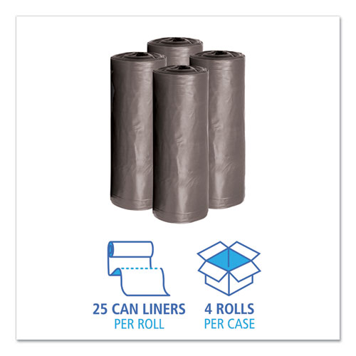 Picture of Low-Density Waste Can Liners, 30 gal, 0.95 mil, 30" x 36", Gray, Perforated Roll, 25 Bags/Roll, 4 Rolls/Carton