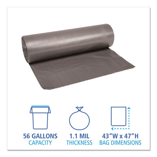 Picture of Low-Density Waste Can Liners, 56 gal, 1.1 mil, 43" x 47", Gray, Perforated Roll, 20 Bags/Roll, 5 Rolls/Carton