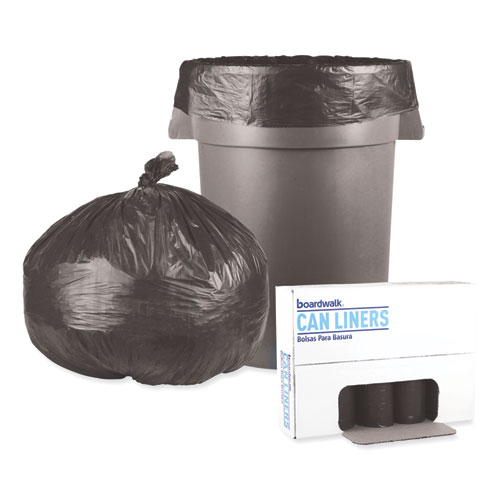 Picture of Low-Density Waste Can Liners, 45 gal, 0.6 mil, 40" x 46", Black, Perforated Roll, 25 Bags/Roll, 4 Rolls/Carton