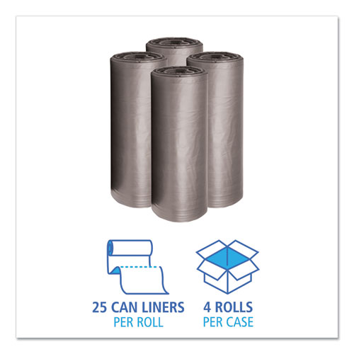 Picture of Low-Density Waste Can Liners, 60 gal, 0.95 mil, 38" x 58", Gray, Perforated Roll, 25 Bags/Roll, 4 Rolls/Carton