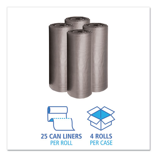 Picture of Low-Density Waste Can Liners, 45 gal, 0.95 mil, 40" x 46", Gray, Perforated Roll, 25 Bags/Roll, 4 Rolls/Carton