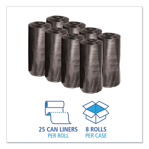 Picture of Low-Density Waste Can Liners, 33 gal, 0.5 mil, 33" x 39", Black, Perforated Roll, 25 Bags/Roll, 8 Rolls/Carton