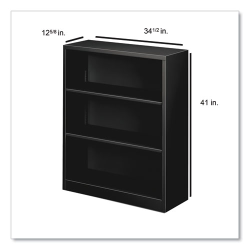 Picture of Metal Bookcase, Three-Shelf, 34.5w x 12.63d x 41h, Black