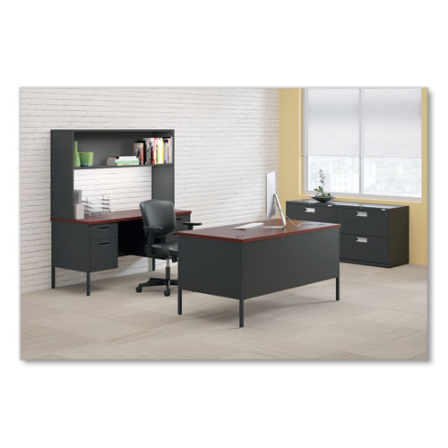 Picture of Metro Classic Series Double Pedestal Desk, Flush Panel, 60" x 30" x 29.5", Mahogany/Charcoal