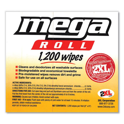 Picture of Gym Wipes Mega Roll Refill, 8 x 8, Unscented, White, 1,200/Roll, 2 Rolls/Carton