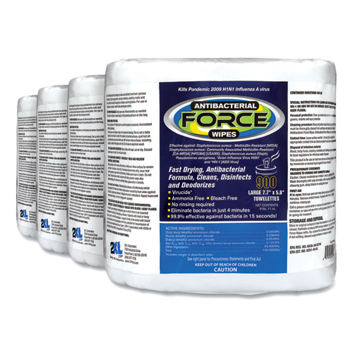 Picture of FORCE Disinfecting Wipes Refill, 1-Ply, 6 x 8, Unscented, White, 900/Pack, 4 Packs/Carton