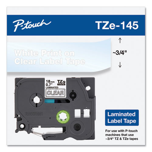 Picture of TZe Standard Adhesive Laminated Labeling Tape, 0.7" x 26.2 ft, White on Clear