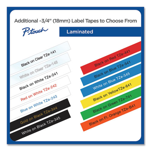 Picture of TZe Standard Adhesive Laminated Labeling Tape, 0.7" x 26.2 ft, White on Clear