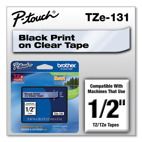 Picture of TZe Standard Adhesive Laminated Labeling Tape, 0.47" x 26.2 ft, Black on Clear