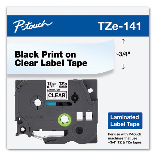 Picture of TZe Standard Adhesive Laminated Labeling Tape, 0.7" x 26.2 ft, Black on Clear