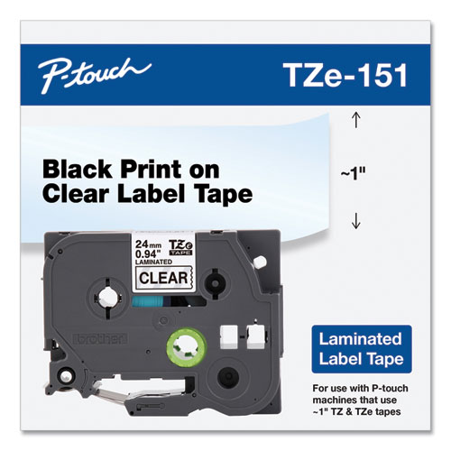 Picture of TZe Standard Adhesive Laminated Labeling Tape, 0.94" x 26.2 ft, Black on Clear