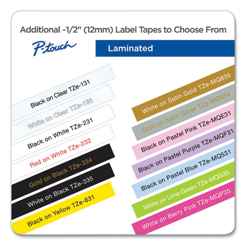 Picture of TZe Standard Adhesive Laminated Labeling Tape, 0.47" x 26.2 ft, Black on Clear