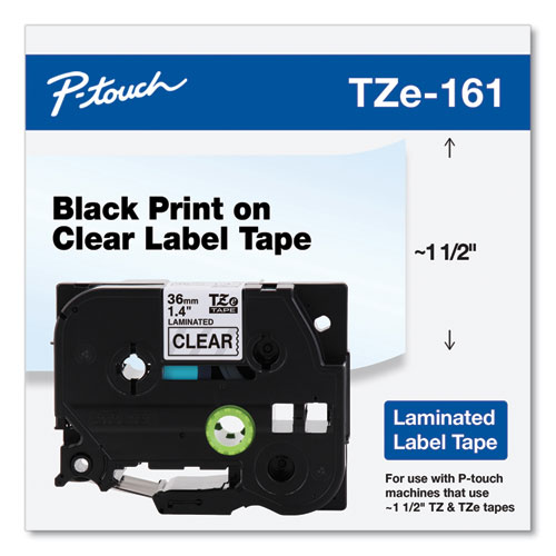 Picture of TZe Standard Adhesive Laminated Labeling Tape, 1.4" x 26.2 ft, Black on Clear