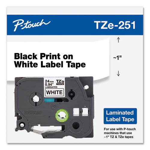 Picture of TZe Standard Adhesive Laminated Labeling Tape, 0.94" x 26.2 ft, Black on White