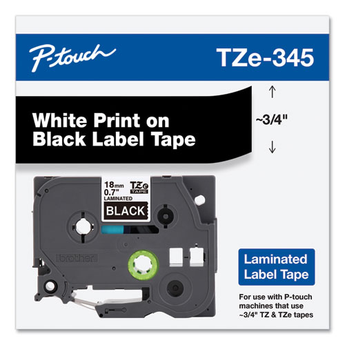 Picture of TZe Standard Adhesive Laminated Labeling Tape, 0.7" x 26.2 ft, White on Black