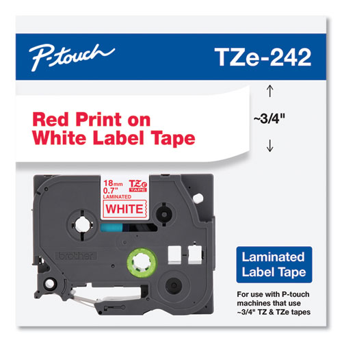 Picture of TZe Standard Adhesive Laminated Labeling Tape, 0.7" x 26.2 ft, Red on White