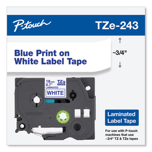 Picture of TZe Standard Adhesive Laminated Labeling Tape, 0.7" x 26.2 ft, Blue on White