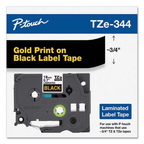 Picture of TZe Standard Adhesive Laminated Labeling Tape, 0.7" x 26.2 ft, Gold on Black