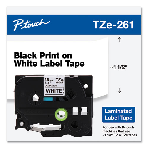 Picture of TZe Standard Adhesive Laminated Labeling Tape, 1.4" x 26.2 ft, Black on White