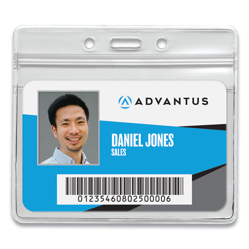 Picture of Resealable ID Badge Holders, Horizontal Orientation, Transparent Frost 4.13" x 3.75" Holder, 4" x 2.81" Insert, 50/Pack