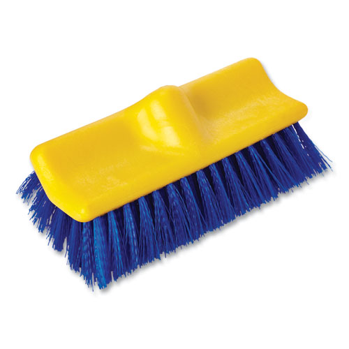 Picture of Bi-Level Deck Scrub Brush, Blue Polypropylene Bristles, 10" Brush, 10" Plastic Block, Threaded Hole