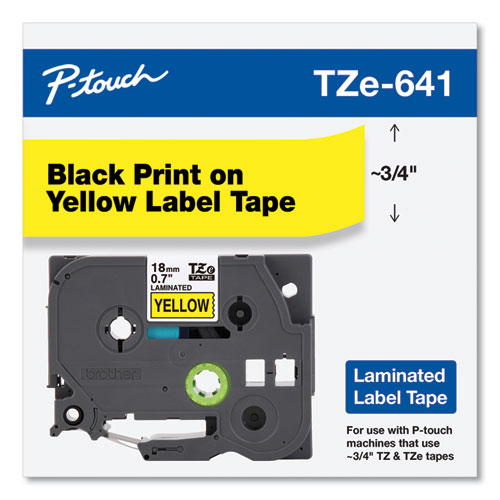 Picture of TZe Standard Adhesive Laminated Labeling Tape, 0.7" x 26.2 ft, Black on Yellow