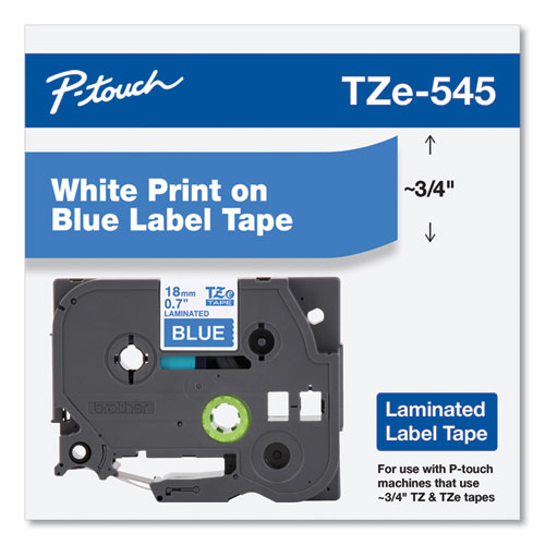 Picture of TZe Standard Adhesive Laminated Labeling Tape, 0.7" x 26.2 ft, White on Blue