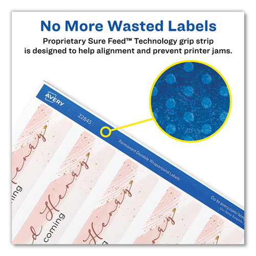 Picture of Water-Resistant Wraparound Labels w/ Sure Feed, 9.75 x 1.25, White, 40/Pack