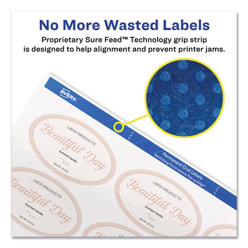 Picture of Oval Labels w/ Sure Feed and Easy Peel, 2 x 3.33, Glossy White, 80/Pack