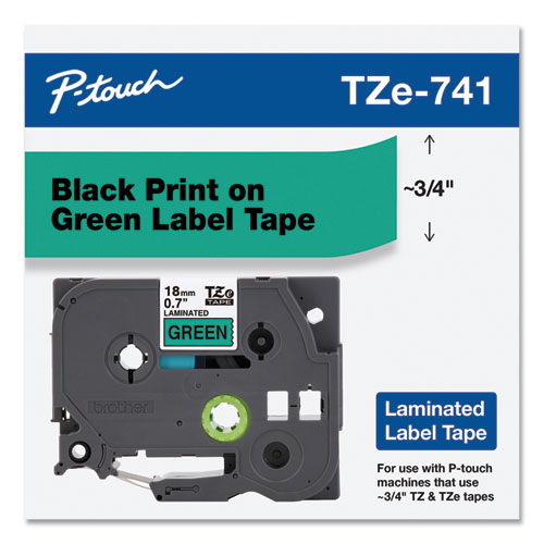 Picture of TZe Standard Adhesive Laminated Labeling Tape, 0.7" x 26.2 ft, Black on Green