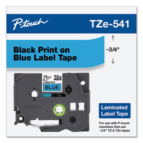 Picture of TZe Standard Adhesive Laminated Labeling Tape, 0.7" x 26.2 ft, Black on Blue