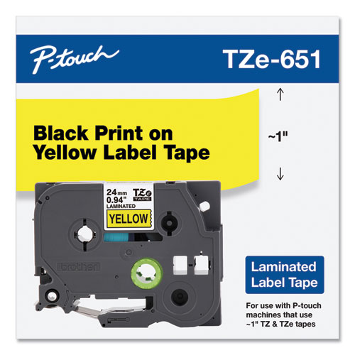 Picture of TZe Standard Adhesive Laminated Labeling Tape, 0.94" x 26.2 ft, Black on Yellow