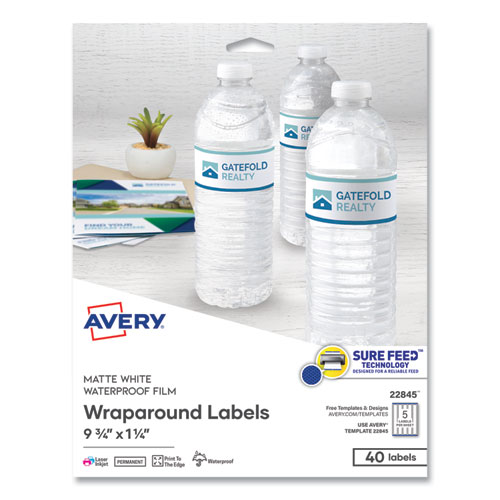 Picture of Water-Resistant Wraparound Labels w/ Sure Feed, 9.75 x 1.25, White, 40/Pack